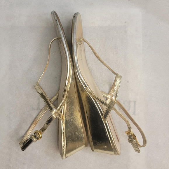 Prada gold T strap sandals with small wedge size 39 - Picture 11 of 15